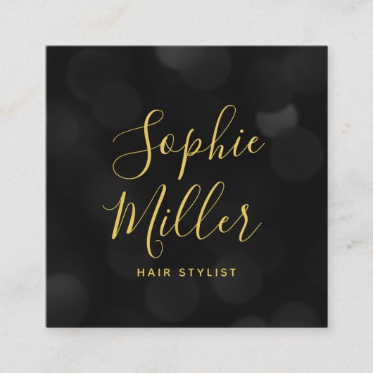 Moderne Trendy Calligraphy Dark Bokeh Lights Quadratische Visitenkarte (Vorderseite)