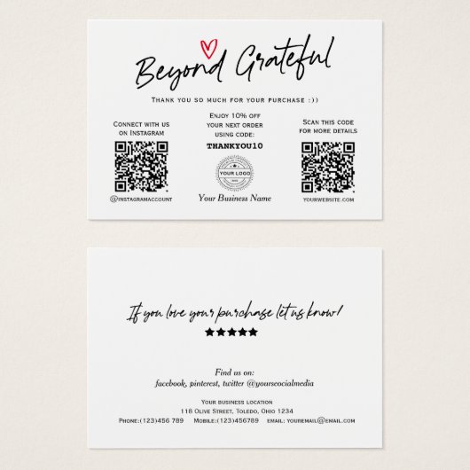 Moderne Trendy Calligraphy QR Code Gift Zertifikat (Vorne & Hinten)