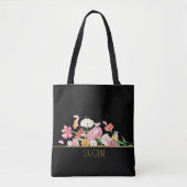 Moderne Trendy Chic Black Blumen Touletasche Tasche (Vorderseite)