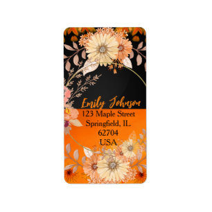 Moderne Trendy Chic Orange monochrome Floral Boho Adressaufkleber