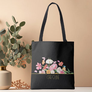 Moderne Trendy Chic Schwarze Blumen-Tasche Tasche