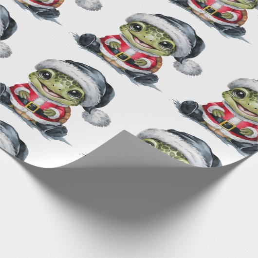Moderne Trendy Frohe Weihnachtsschildkröte in Weih Geschenkpapier (Ecke)