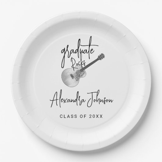 Moderne trendy Gitarrengraduierungsparty Pappteller (Vorderseite)