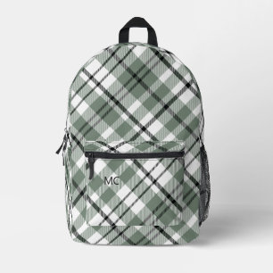 Moderne Trendy Green Karo Kariert Monogram Initial Bedruckter Rucksack