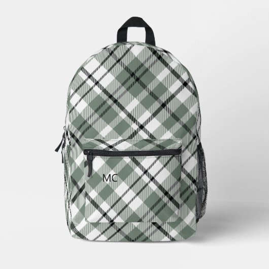 Moderne Trendy Green Karo Kariert Monogram Initial Bedruckter Rucksack (Vorderseite)