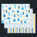 Moderne Trendy Hanukkah Geschenkpapier Set<br><div class="desc">Diese modernen Hanukkah-Arbeiten mit Geschenken,  Streifen und Stern von Davids werden Ihre Pakete phänomenal aussehen lassen! Sie sind farbenfroh und trendig,  aber traditionell.</div>