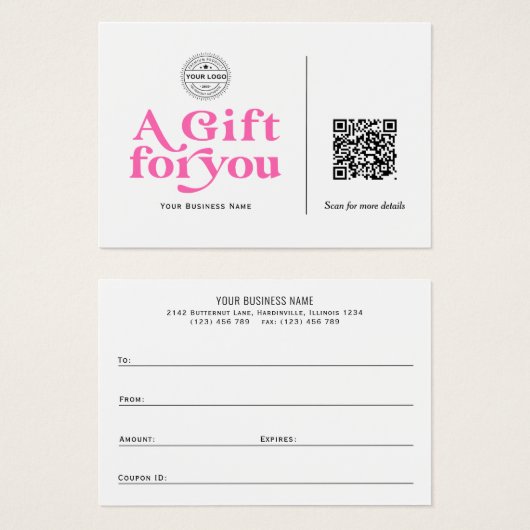 Moderne trendy Hot-Pink QR-Code-Geschenkkarten (Vorne & Hinten)