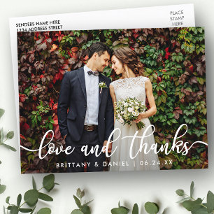Moderne trendy Liebe und Dank   Hochzeitsfoto Postkarte