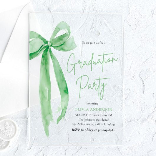 Moderne Trendy Lime Green Bow Graduation Party Acryleinladungen