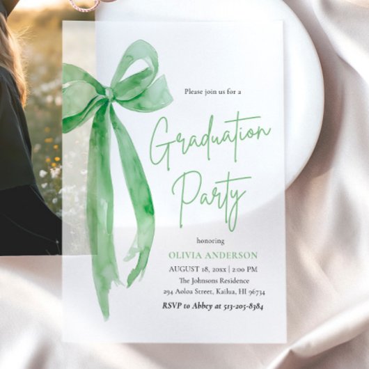 Moderne Trendy Lime Green Bow Graduation Party Pergament Einladungen