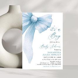 Moderne Trendy mit einer Baby Blue Bow Baby Dusche Einladung