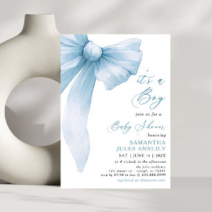 Moderne Trendy mit einer Baby Blue Bow Baby Dusche Einladung