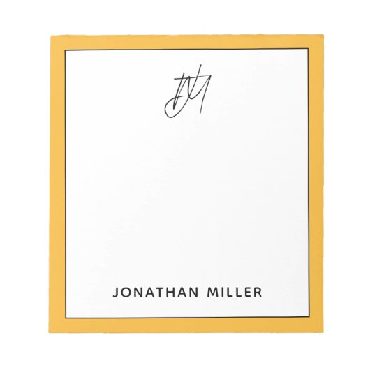 Moderne trendy Mustard Yellow Monogram Notizblock (Vorderseite)
