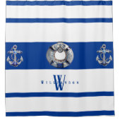Moderne trendy nautical Blue und White Long Duschvorhang (Vorderseite)