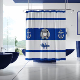 Moderne trendy nautical Blue und White Long Duschvorhang