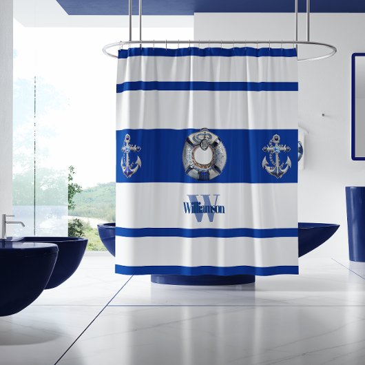 Moderne trendy nautical Blue und White Long Duschvorhang