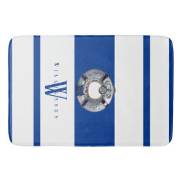 Moderne trendy nautical Blue und White Mit Monogra Badematte