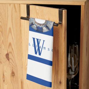 Moderne trendy nautical Blue und White Mit Monogra Geschirrtuch