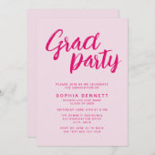 Moderne Trendy Pink Brush Script Graduation Party Einladung (Vorne/Hinten)