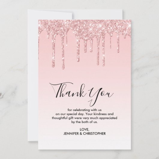 Moderne trendy Pink Imitate Glitzer Wedding Dankeskarte (Vorderseite)