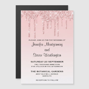 Moderne Trendy Pinke Faux-Glitter-Hochzeit Magneteinladung