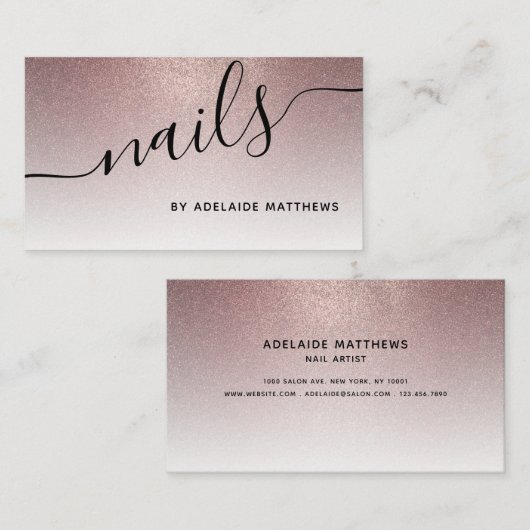 Moderne trendy Rose Gold Glitzer Nails Salon Visitenkarte (Vorne/Hinten)
