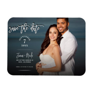 Moderne Trendy Schrift Foto Save the Date Hochzeit Magnet