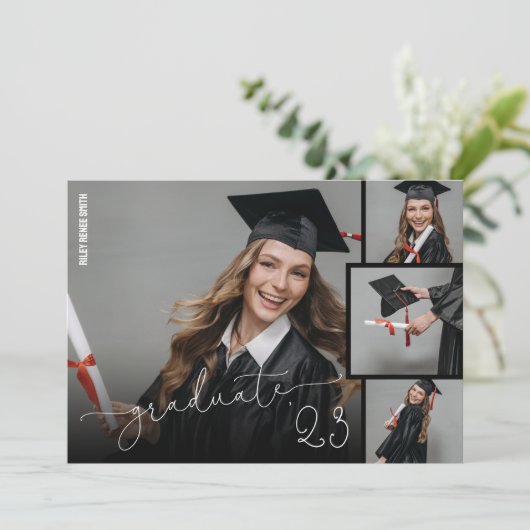 Moderne TRENDY Script 4 Foto Graduate Ankündigung (Stehend Vorderseite)