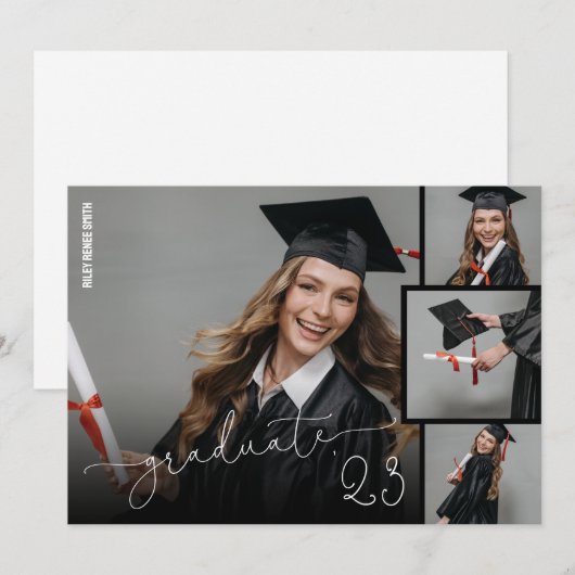 Moderne TRENDY Script 4 Foto Graduate Ankündigung (Vorne/Hinten)