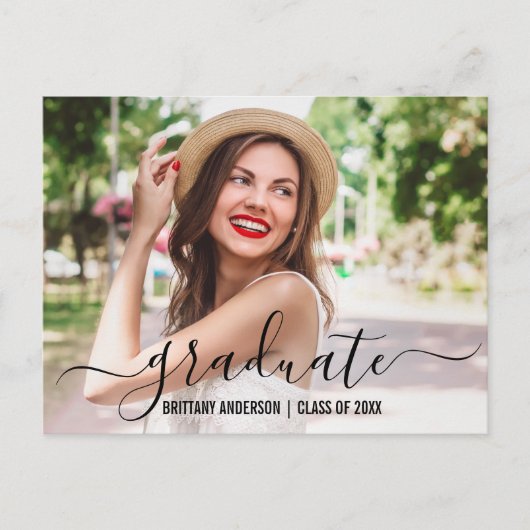 Moderne Trendy Script Abschluss Foto Ankündigung (Vorderseite)