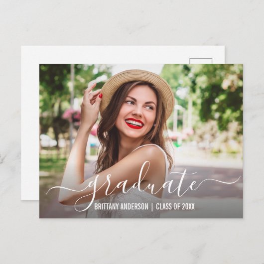 Moderne Trendy Script Foto Abschluss Ankündigung (Vorne/Hinten)