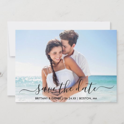 Moderne trendy Script Foto Save the Date Card (Vorderseite)