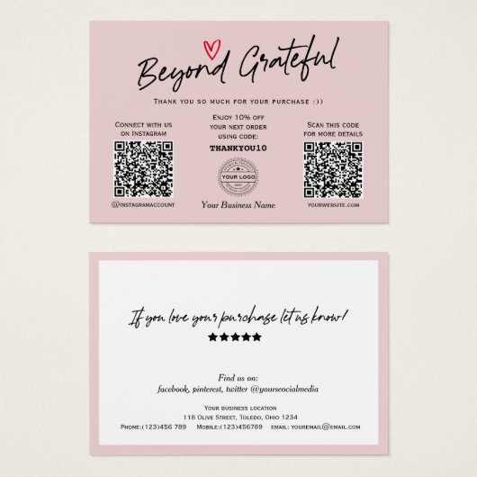 Moderne trendy Script QR Code Geschenkgutscheine (Vorne & Hinten)