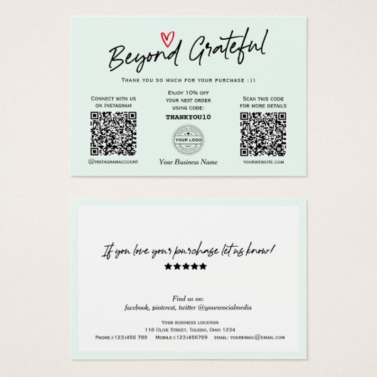 Moderne trendy Script QR Code Geschenkgutscheine (Vorne & Hinten)