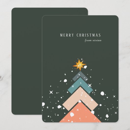 Moderne Trendy Snow Christmas Tree Weihnachtskarte Einladung (Vorne/Hinten)