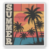 Moderne Trendy Summer Sunset Beach Palm Tree Aufkleber (Vorderseite)