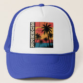 Moderne Trendy Summer Sunset Beach Palm Tree Truckerkappe (Vorderseite)