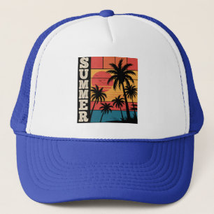 Moderne Trendy Summer Sunset Beach Palm Tree Truckerkappe
