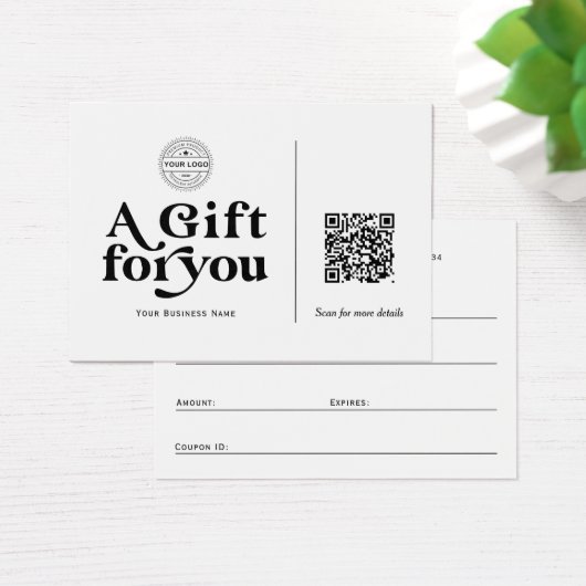 Moderne Trendy Typografy QR Code Geschenkgutschein (Schreibtisch)