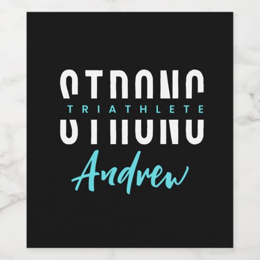 Moderne Triathletin Schwarz-Weiß-Name Weinetikett (Einzelnes Label)
