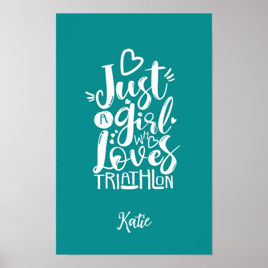 Moderne Triathlon Motivation Türkis Weiße Typo Poster (Vorne)