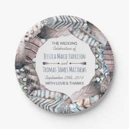 Moderne Tribal Feathers Bohemisch Hochzeit Pappteller