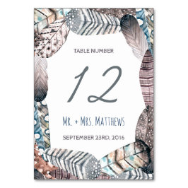 Moderne Tribal Feathers Bohemisch Hochzeit Tischnummer