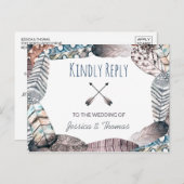 Moderne Tribal Feathers Bohemisch Wedding RSVP Einladungspostkarte (Vorne/Hinten)