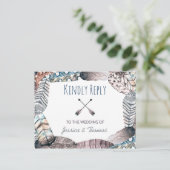 Moderne Tribal Feathers Bohemisch Wedding RSVP Einladungspostkarte (Stehend Vorderseite)
