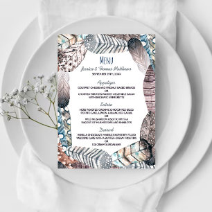 Moderne Tribal Feathers Bohemische Hochzeitmenü Menükarte