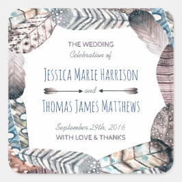 Moderne Tribal Federn Bohemische Gastgeschenk Hoch Quadratischer Aufkleber