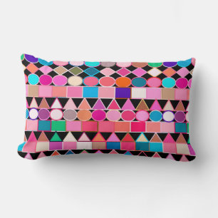 Moderne Tribal Geometric, Jewel Colors on Black Lendenkissen