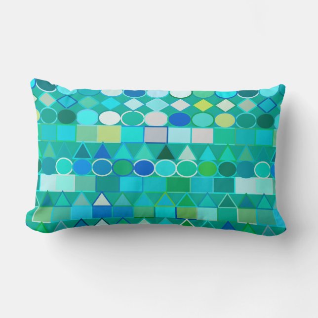 Moderne Tribal Geometric, Sea Glass Aqua und Blue Lendenkissen (Vorderseite)
