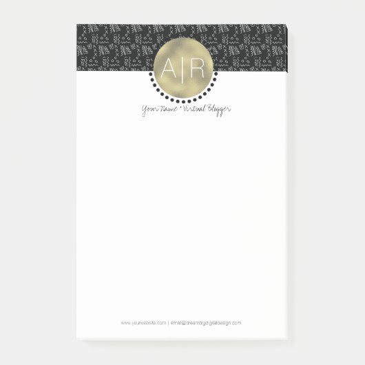 Moderne Tribal Simulate Foil Monogram Post-it Klebezettel (Vorderseite)